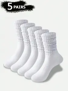 Women's Crew Socks Set, Plain Pattern Fitted Design, Breathable & Comfortable Casual Footwear, Ideal for All Season Use