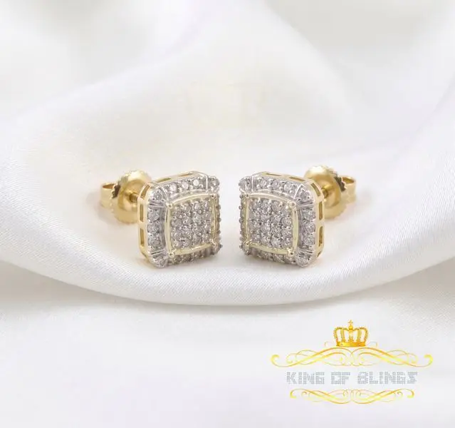 King of Blings-0.25ct Diamond 925 Sterling Silver Yellow Square Earring For Men's / Women's