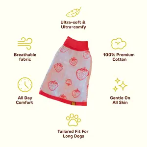 Strawberry Knitted Dog Sweater for Winter - 100% Premium Cotton Dachshund & Other Breeds Comfortable Adorable Design