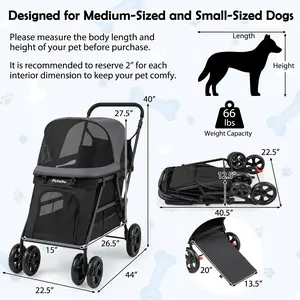 COSTWAY - Dog Stroller for Medium Small Senior Elderly Dogs with Dual Entry-Black