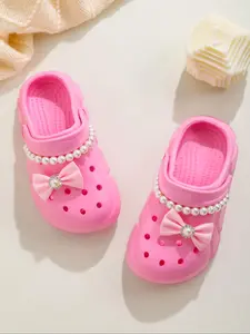 Cute Pink Bowknot Design Pink Slippers, Breathable Comfortable Garden Shoes for Girls, Casual Soft Comfortable Slippers for Indoor & Outdoor Wear