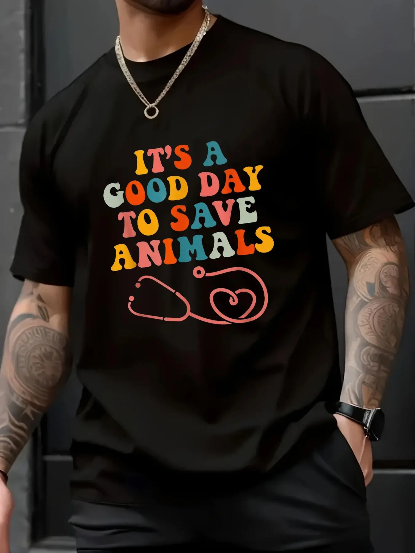 100% Cotton Vet Tech Save Animals Veterinarian Veterinary Assistant T-Shirt, Men Graphic T Shirts -  Printed Short Sleeve T-Shirt Top