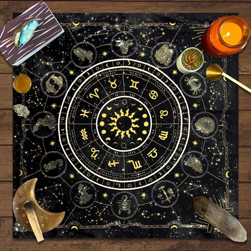 Constellation Tarot Theme Pattern Square Tablecloth, 1 Count Tarot Card Divination Table Mat, Party Decoration for Game Room