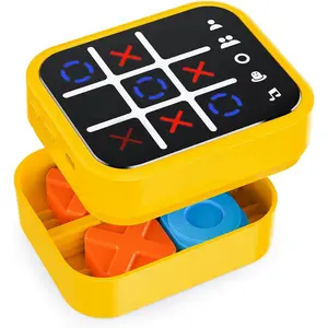 Rechargeable Tic Tac Toe Game Box with 5 Fun Brain Memory Games, Electronic Touchscreen Handheld Game, Portable Digital Puzzle Board Travel Toy, Gifts Choice for Kids and Adults(Yellow)