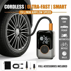 Cordless Portable Digital Air Pump with Auto Stop, LED Emergency Light, USB-C Rechargeable, Compact, 1-Min Fast Inflation for Car Tires, Bikes, Balls (Car Tire Pumps)