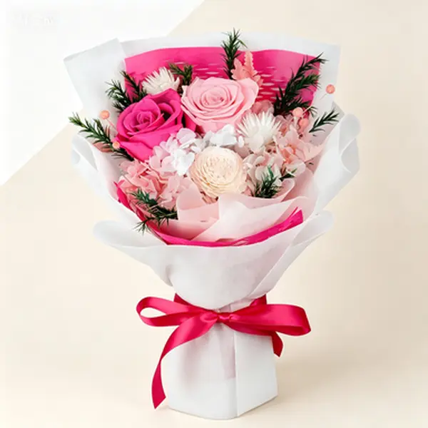 Dried Flower Bouquet, Long Lasting Preservation Gift, Flowers for Prime Delivery for Her Girlfriend Mom, Valentine's Day Christmas Mother's Day Anniversary Birthday Present, Pink Romantic Floral Arrangement