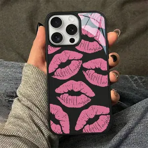 Lip Pattern Phone Case Cover, 2 in 1 Glass Surface Acrylic Hard Case, Anti-drop Shockproof Total Protective Protective Case for iPhone 11 12 13 14 15 Pro Max Accessories