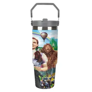 1pc 30oz Stainless Steel Tumbler, Wizard of Oz Theme Collage Design, Durable Thermal Travel Mug, Perfect Gift for Hot & Cold Drinks