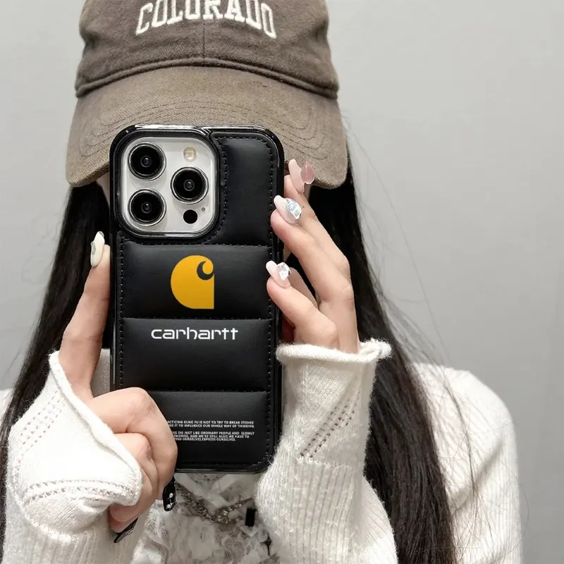 Carhartt Trend Down Jacket Style Phone Case – Shockproof Protective Cover for iPhone 11–16 Pro Max, Stylish Anti-Drop Back Case