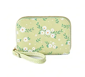Small Cute Wallet Slim Wallet ID/Photo Window Card Holder with 3D Flower Buckle for Women Girls GREEN Elegant Design