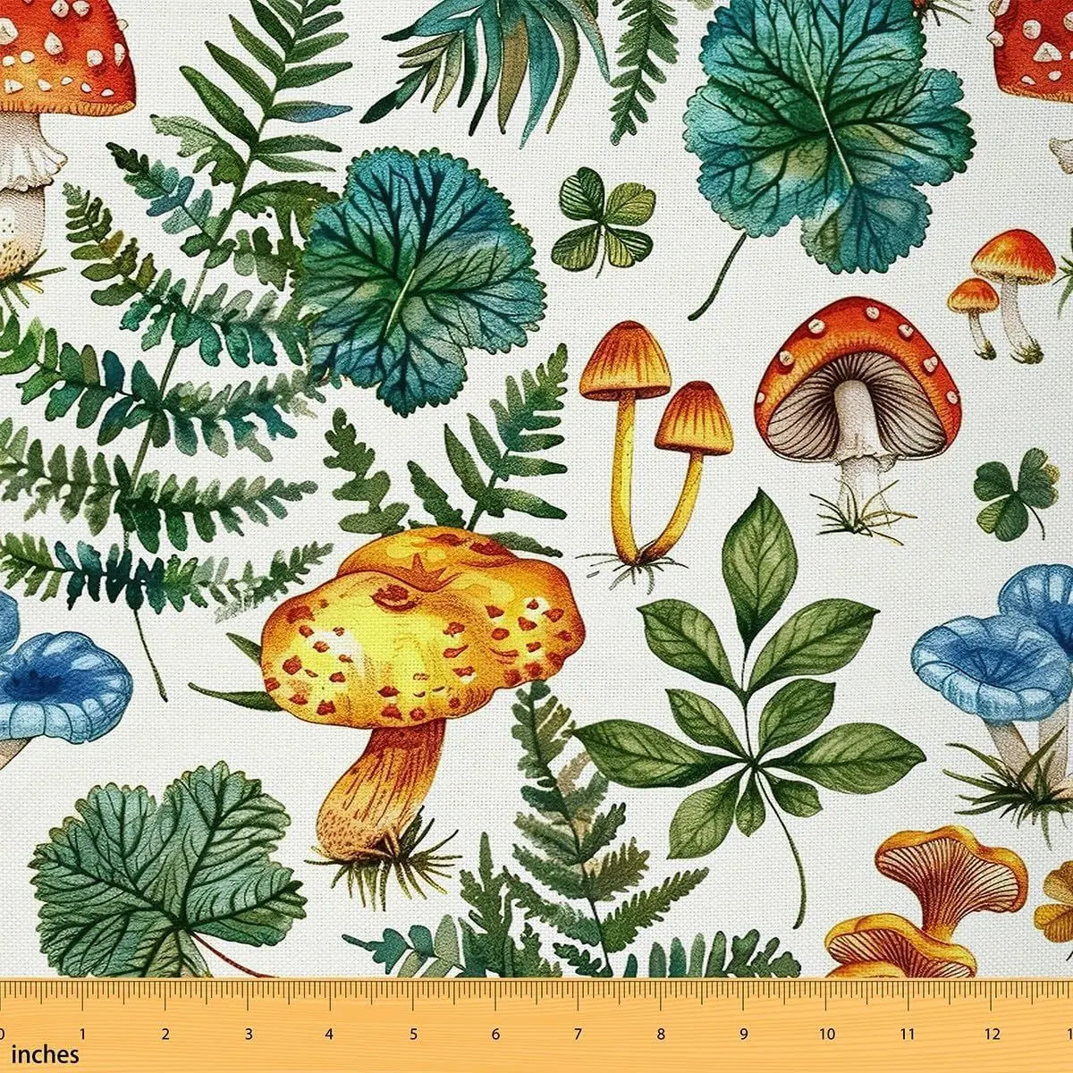 Watercolor Mushroom Fabric Green Botanical Leaves Decor Fabrics Sewing Lovers Cartoon Cute Mushroom Jungle Plants Fabric DIY Soft Flannel Polyester No Stretch