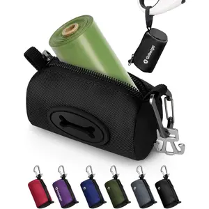 Poop Bag Holder for Leash, Large Opening for Easy Pull Out, Doggy Poo Bag Dispenser with   Bag Carrier Suitable for Any Retractable Leash with 15 Unscented Bags (Black)