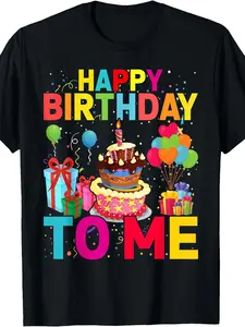 Colorful Happy Birthday T-Shirt Featuring Festive Cake and Balloons - Bold Multicolored Design with Gifts and Confetti Accents - Perfect Gift for Birthday Celebrations and Special Occasions
