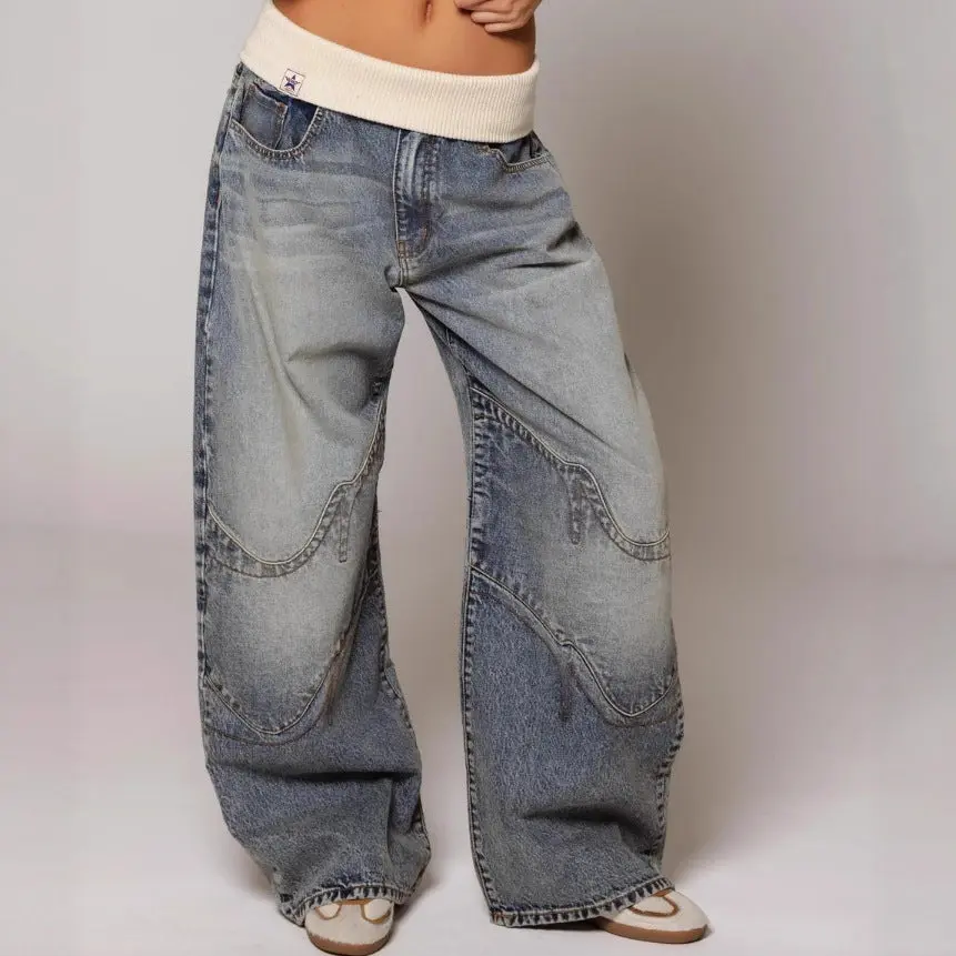 Loose-fitting Straight-leg Jeans With Pockets Fashion Casual Trousers Street-style Pants Women's Clothing