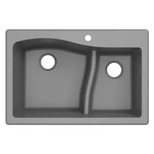 212 MAIN KGD-442GREY 33-Inch Modern Soundproofed Dual Quartz Stone Undermount Kitchen Sink, 60/40 Double Bowl Granite Kitchen Fixture