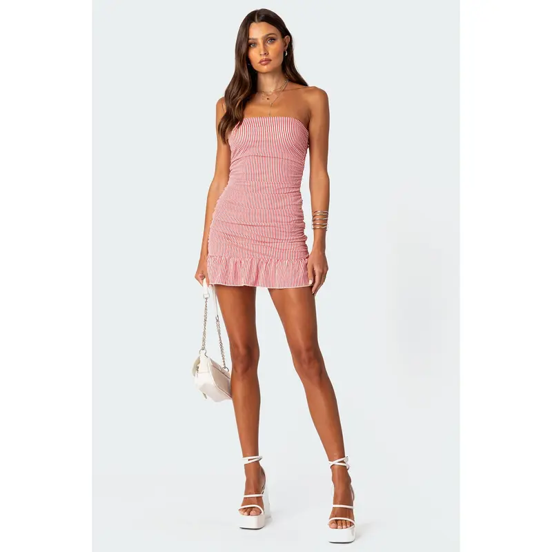 knee length dresses for ladies Edikted Womens Cienna Strappy Polka Dot Mini Dress main image 1