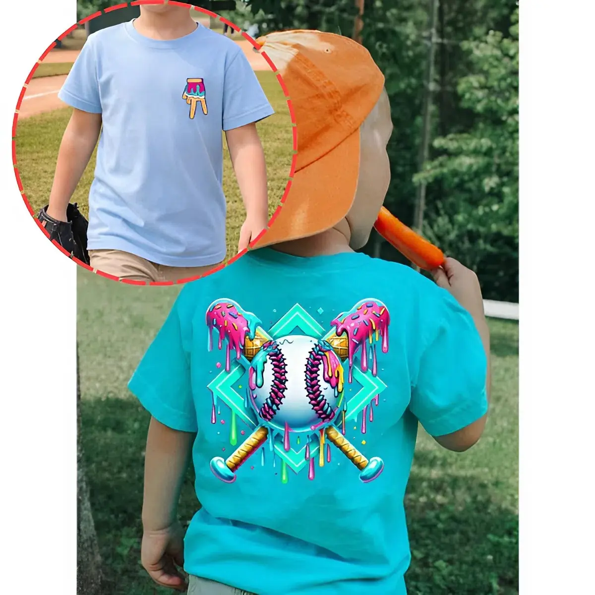 Baseball Drip Youth and Adult T-shirt, Game Day outfit, ice cream baseball shirt, Baseball tee, Ice cream drip shirt, toddler clothes, country boy clothing, Trending tee, Youth Clothing, family shirt, summer outfit, birthday gift, vacation outfit