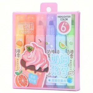 6pcs Cute Fluorescent Pens, Cartoon Colorful Highlighters, Student Focus Markers, Eye-Friendly, Fruit Scented, Six-Color Set