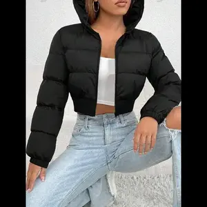 Women's Solid Zip Up Crop Winter Hooded Coat, Casual Jackets, Fashionable Long Sleeve Outerwear for Daily Outdoor Wear,  Cropped Hoodie,  Zip Hoodies, Coats for Winter Women 2024, Women Clothing for Fall & Winter