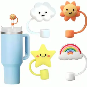 Cute Rainbow Cloud-Shaped Silicone Straw Lid, Fits 30 & 40 Oz Cups, Reusable Design, Ideal for School Supplies & Back-To-School Gifts
