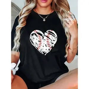 100% Cotton Graphic Ball Heart Men Women Coach Player Cute Baseball Mom T-Shirt