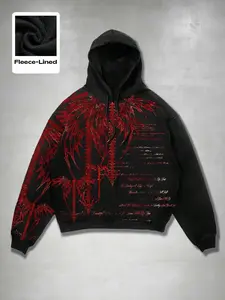 Dark Dragon Bone Print Hoodie, Y2K Gothic Style Loose Fit Sweatshirt, Unisex Streetwear Outerwear for Fall & Winter