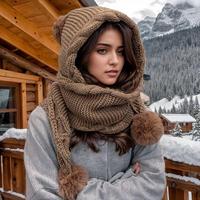 Three Ball Scarf Hat - Khaki