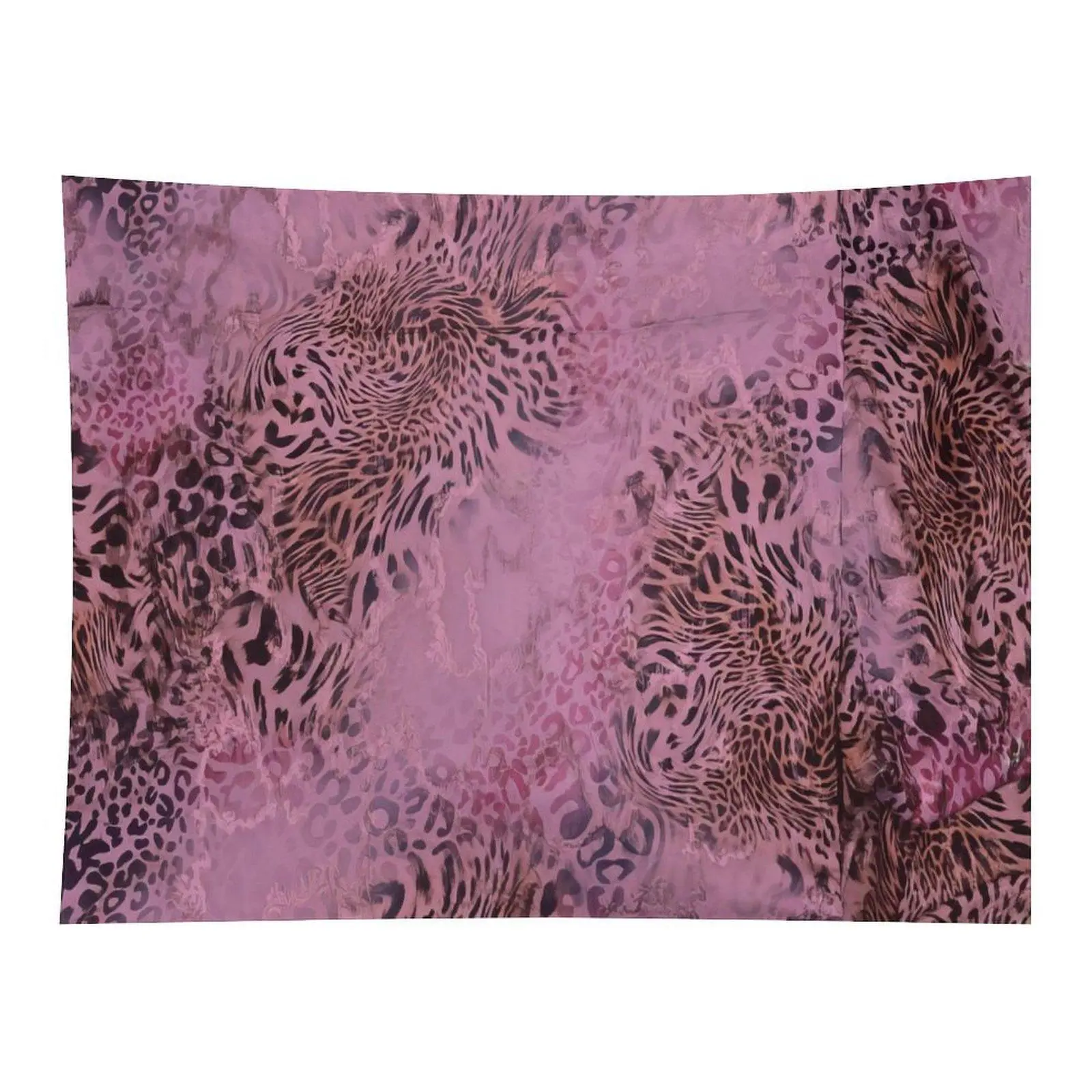 Mixed Pink Leopard And Zebra Print Patchwork Texture Vintage Distressed Animal Skin Pattern Wall Tapestry Fashion Room Background Decor