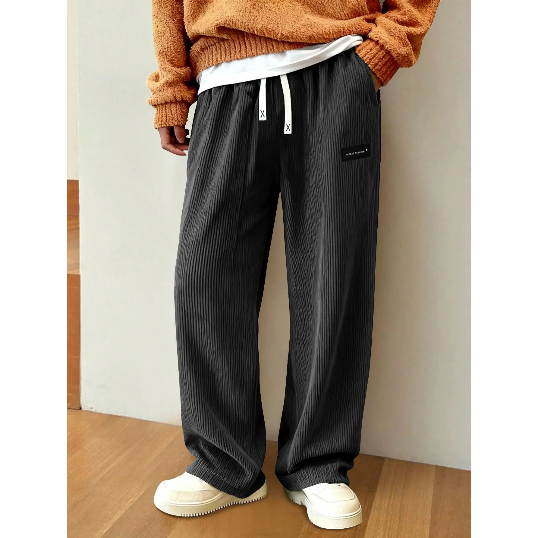 Men'S Corduroy Casual Pants | Solid Color with Drawstring, Lightweight, Soft, Breathable, Comfortable, Straight Leg, Elastic Waist, Ideal for Daily Wear