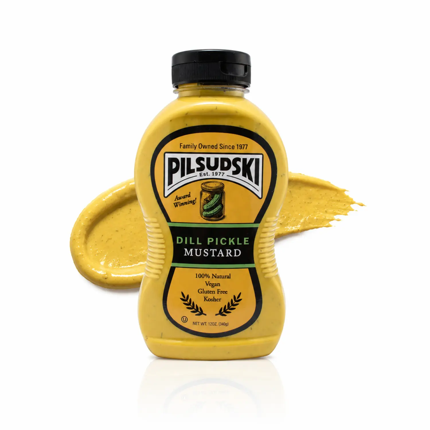 Pilsudski Dill Pickle Mustard - All Natural/Gluten Free/Vegan/Kosher 12 oz Squeeze Bottle