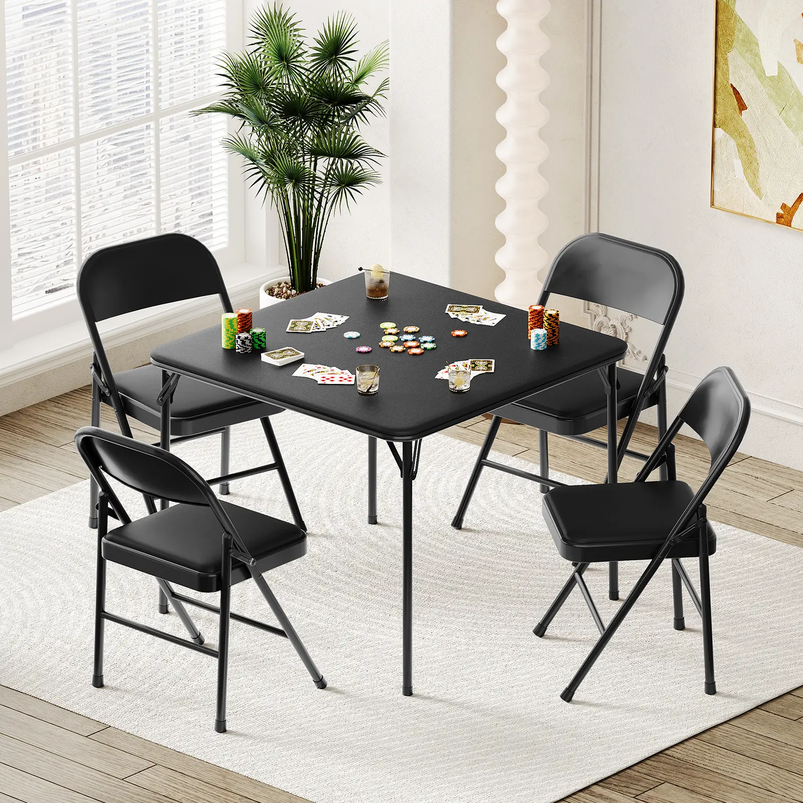 Folding Card Table – 38" Square, PU Padded Top – Collapsible Legs – Portable – For Home, Parties, Picnics, Games – 1 Piece