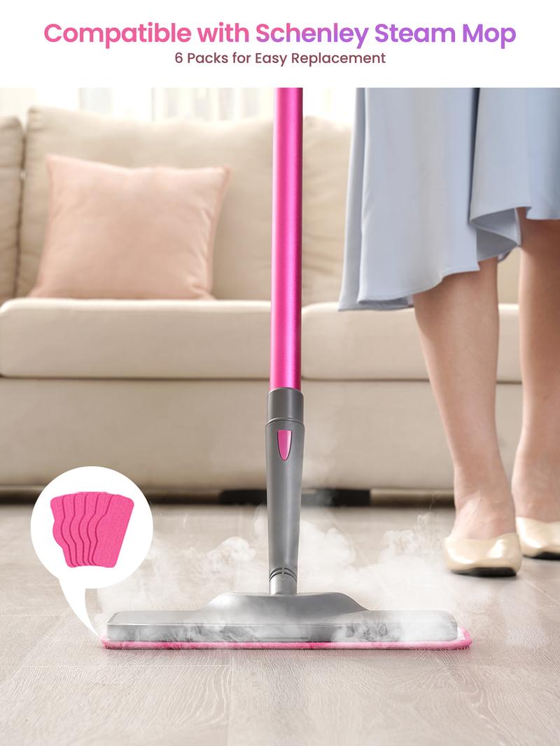 Schenley 6-Pack Microfiber Pads for Hestia Steam Mop Cleaner, Washable and Reusable Replacement Mop Pads, Accessories Compatible Schenley Steam Mop, Household Items Pink, Cleaning