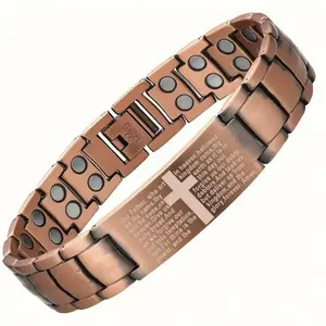 Men's Cross Magnetic Bracelet with Ultra Strength Magnets Adjustable Links Jewelry Box Gift Sizing Tool Included for Perfect Fit