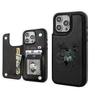 Soft faux leather phone case with letter pattern design, suitable for iPhone 17 16 15 14 13 12 PRO MAX PLUS,AIR . Features a black, business-style design and includes a card slot.