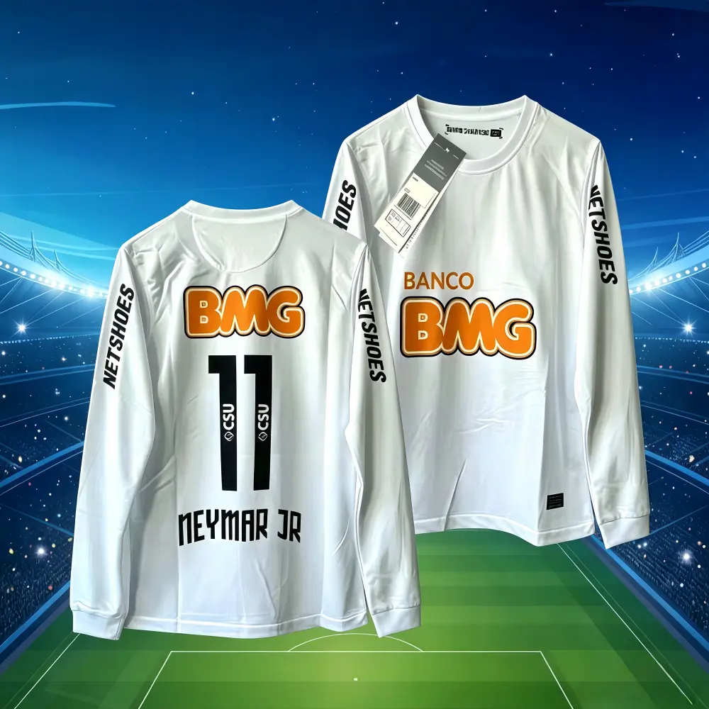 2011/12 Season Home Neymar #11 White Long/Short-Sleeve Fan Edition Soccer Jersey