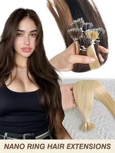 2026 Hair Trends - Nano Ring Micro Bead Link Real Human Hair Extensions Suitable for Blonde,Undetectable Hair Extensions with Nano Rings,Platinum Highlights/Black, Hair Tones - Look, Daily Use & Clip-In, Volume & Length  30.48-60.96 Cm Length