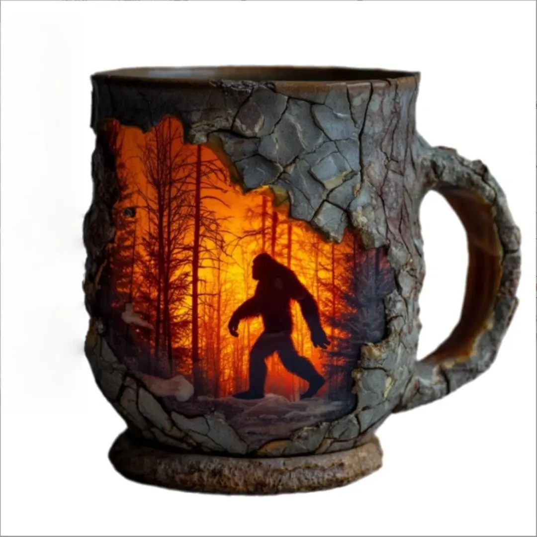 Bigfoot Forest Flame Mug, Unique Design Coffee Cup, Perfect for Tea & Beverage Lovers, Durable Material, Ideal Gift Choice, Novelty Coffee Mug, Drinkware Cup