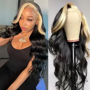 1b 613 Highlight Body Wave Lace Frontal Wig 13x4 Ombre Colored Human Hair Wigs For Women 180% Density