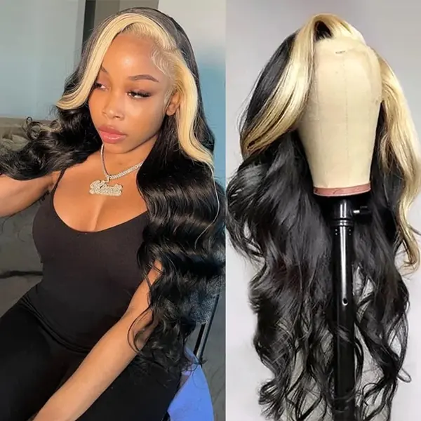 1b 613 Highlight Body Wave Lace Frontal Wig 13x4 Ombre Colored Human Hair Wigs For Women 180% Density