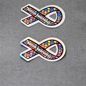 Autism Awareness Puzzle Piece Ribbon Vinyl Sticker - Colorful Design for Awareness