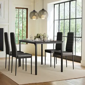 Gizoon Dining Table Set for 4, Kitchen Table Chairs Set of 4, 5 Piece Kitchen Table Set with 4 Upholstered PU Leather Chairs for Dining Room Living Room Apartment Small Space