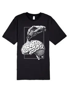 Seasonal Depression Tee - Black Short Sleeve T-Shirt with Graphic Print Featuring Human Brain Design, Soft Cotton Jersey Top for Men