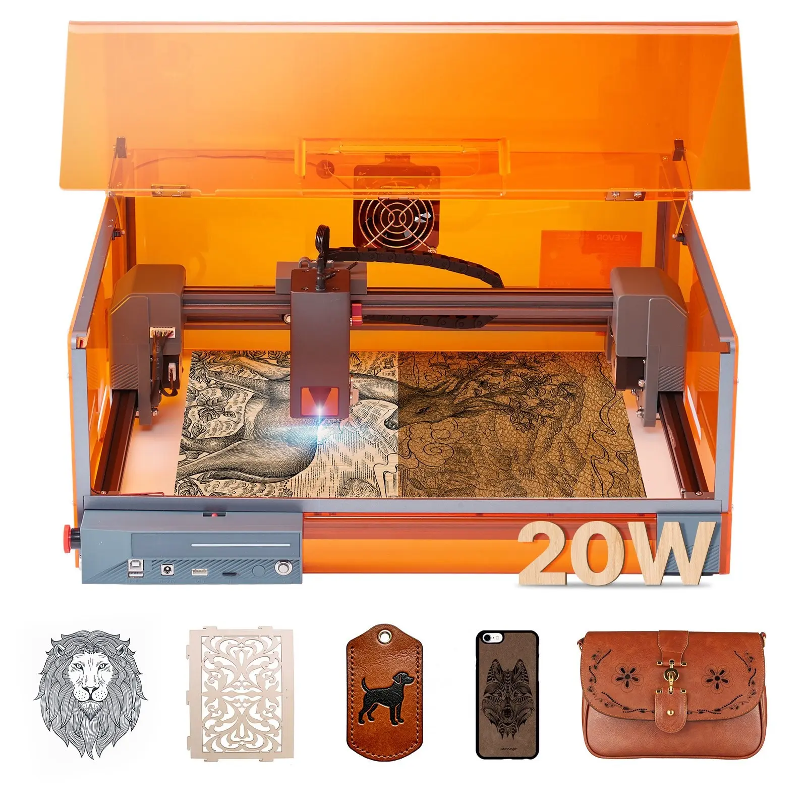Laser Engraver And Cutter Machine, 20W Diode Laser With Enclosure, High-Precision Engraving And Cutting, 7000 MM/Min Speed, 11.8 X 11.8 Inch Working Area, Suitable For Wood, Leather, Glass, Certain Metals, Class 1 Safety