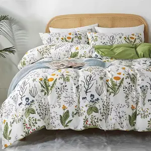 2-3 Pieces Dusk Field Small Flower Duvet Cover Set Green & White Floral Design Cozy Bedding Elegant Versatile for Various Bed Sizes