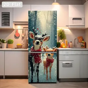 Christmas Deer & Snow Forest Stickers, Self-Adhesive Removable Vinyl Wall Decals, Fridge Cabinet Home Decor, 30x180 Cm