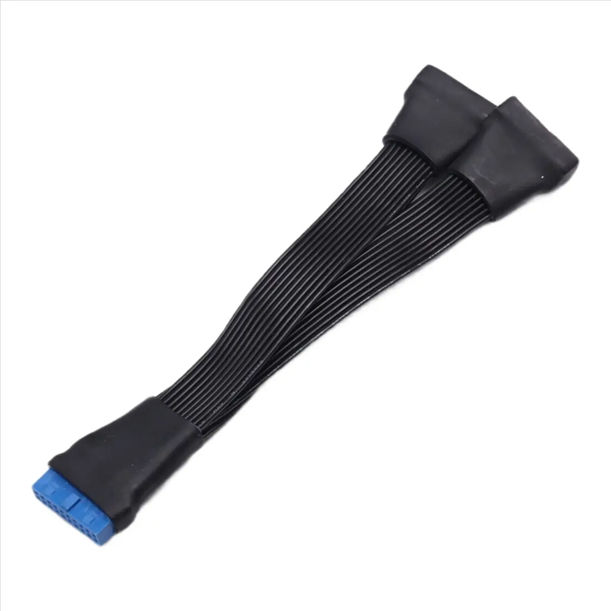 1x USB3.0 19Pin/20Pin 1-to-2 Splitter PVC Flat Cable, 15cm High-Quality Internal Header Adapter to Extend Motherboard, Tinned Copper Wire & USB 3.0 Type-A Female Accessory