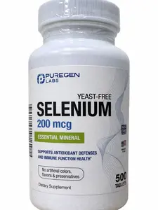 Puregen Labs Selenium 200 mcg Yeast Free Essential Mineral - 500 Vegetarian Tablets | Immune & Antioxidant Support | Non-GMO, Gluten Free, Made in USA