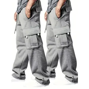 2pcs, Men's Solid Loose Fit Cargo Pants with Multiple Flap Pockets, Casual And Classic Sweatpants for Sports And Outdoors Activities, for Winter & Fall Fabric Menswear Polyester Stretch Trouser Shoe Beige Motocross