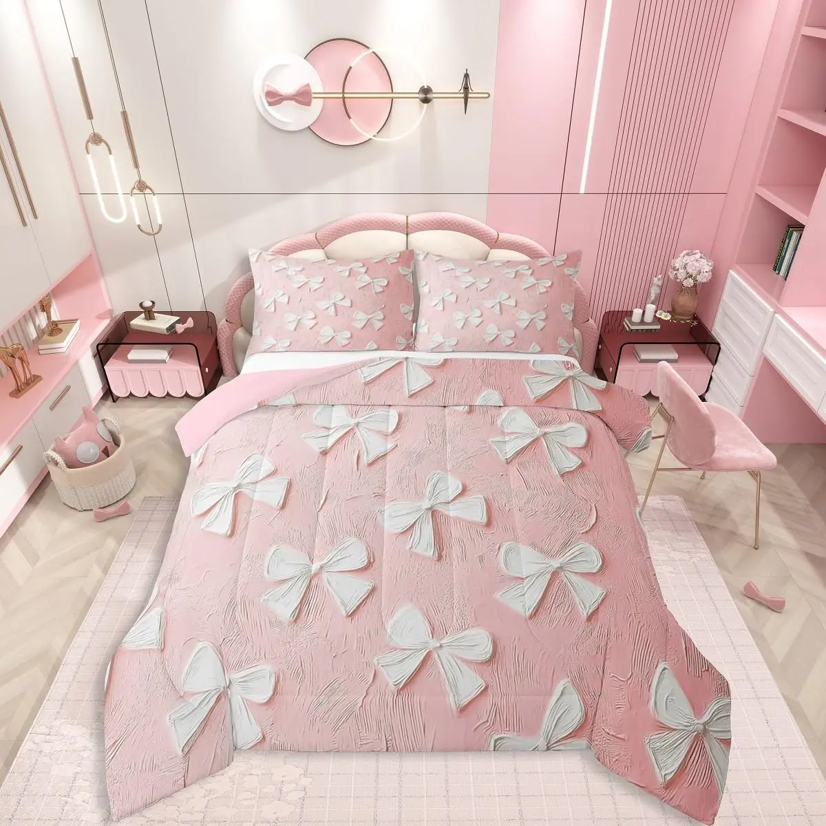 Feelyou Coquette Bowknot Duvet Set - Soft Breathable Bedding Linens, Lightweight Blanket, Cute Bows, Travel-Friendly for Teen Girls, Teen Room Decor (Multi-Size Options), Light Weight Blanket