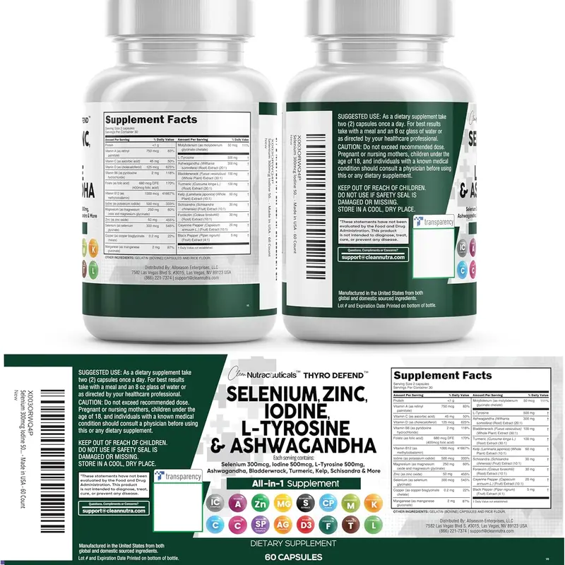 Clean Nutra Thyroid Support for Women & Men Selenium, Zinc Iodine, L-Tyrosine, Ashwagandha & More for Women and Men's Thyroid Complex Supplement Capsules – ThyroDefend